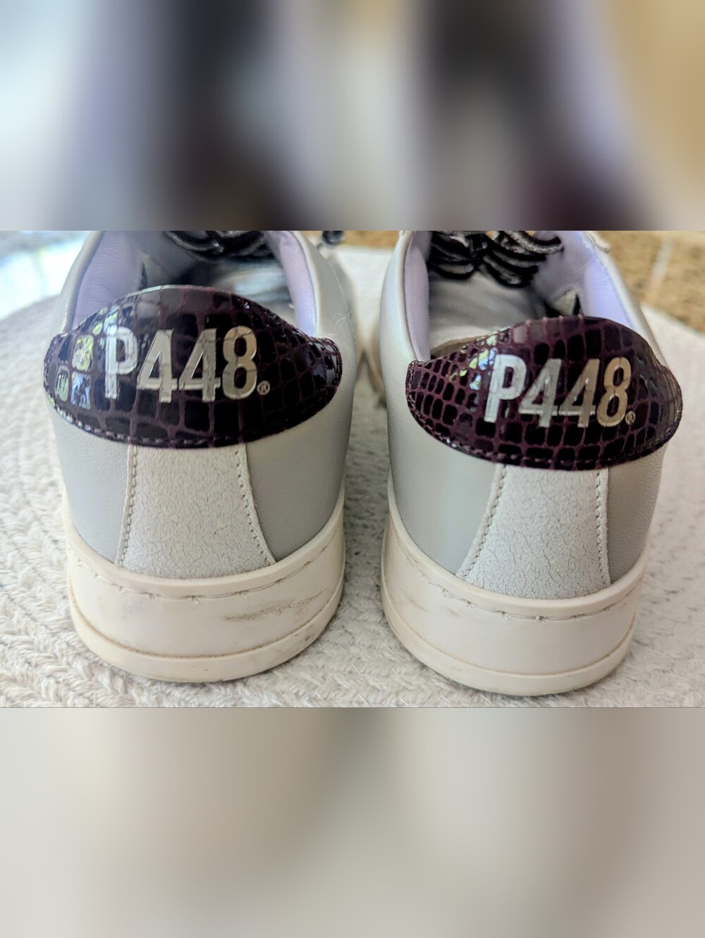 P448 White & Grey Low Top Sneakers with Croc Heel Tab